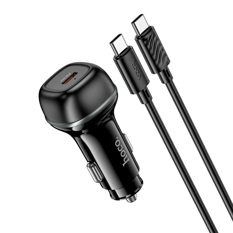 Cargador De Auto Hoco Z58 30w + Cable Tipo C a Tipo C Negro