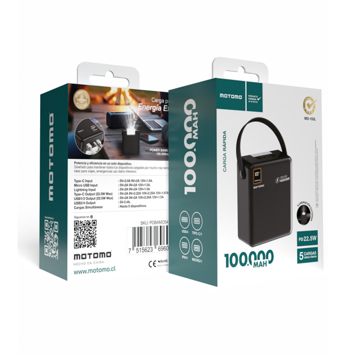 Powerbank Carga Rapida Motomo M-153L 100000 Mah Negro - Imagen 4