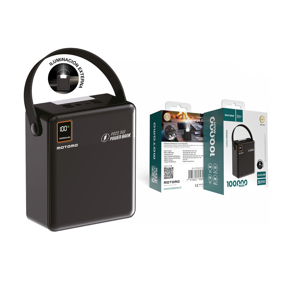 Powerbank Carga Rapida Motomo M-153L 100000 Mah Negro - Imagen 3