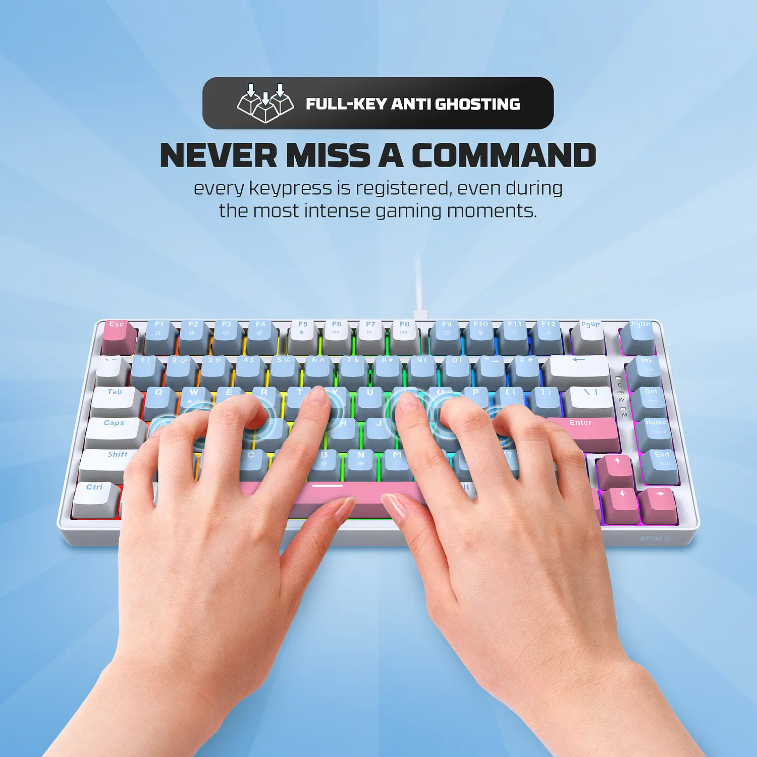 Teclado Gamer Mecanico Fantech Atom X83 Mk612 Ame White Switch Rosie - Imagen 3