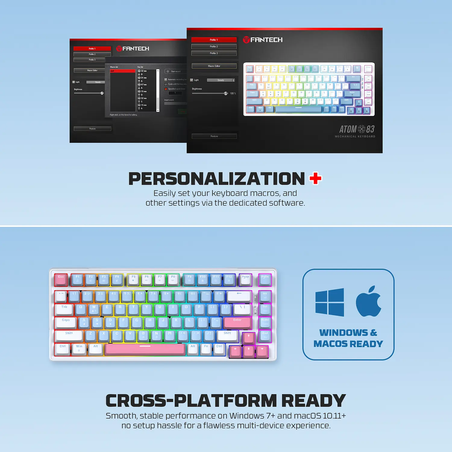 Teclado Gamer Mecanico Fantech Atom X83 Mk612 Ame White Switch Rosie - Imagen 4