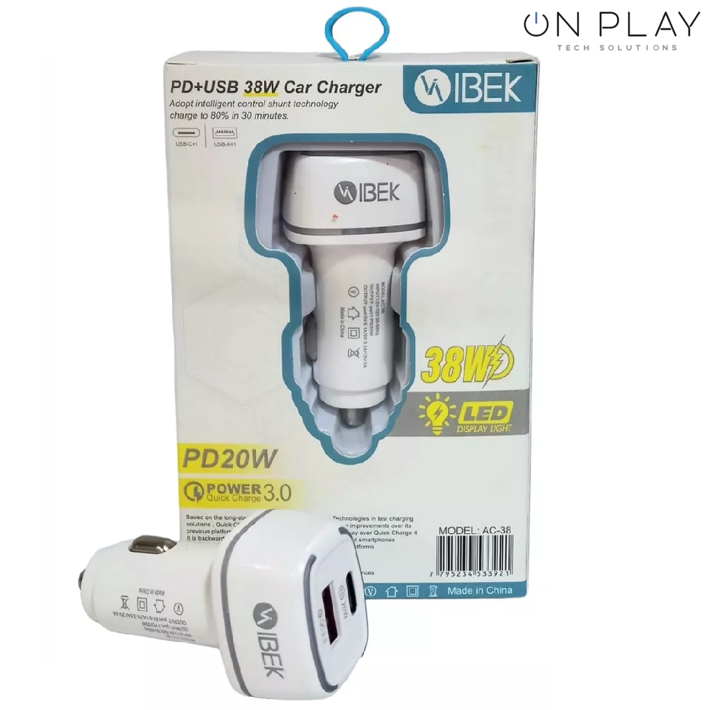 Cargador para Auto 38w Dual Tipo C 3.0 y PD20W IBEK AC-38 - Imagen 2