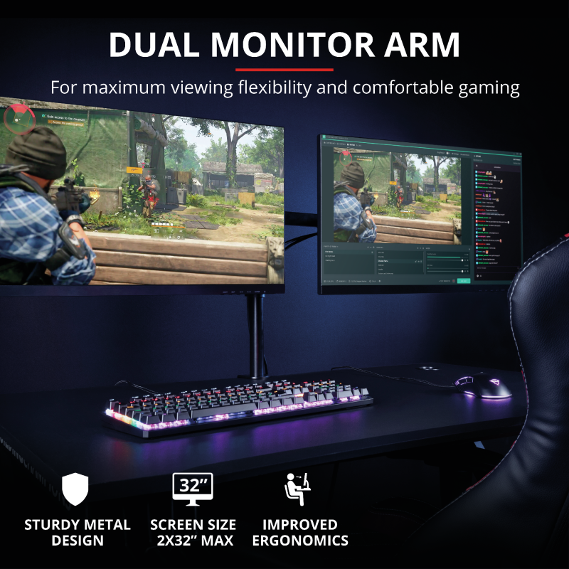 Soporte Para Monitor Trust Gxt 1120 Mara Dual Negro - Imagen 6
