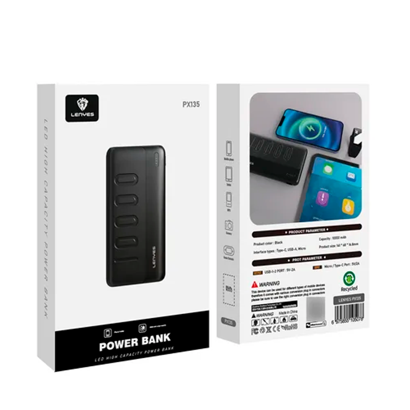 Powerbank Carga Rapida Lenyes Px136d 10000 Mah Negro - Imagen 4