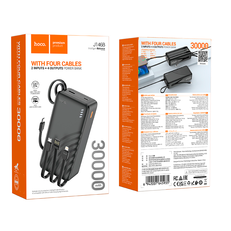 Bateria Portatil Powerbank Hoco J146ab Night Tide 30000 Mah Negro - Imagen 3