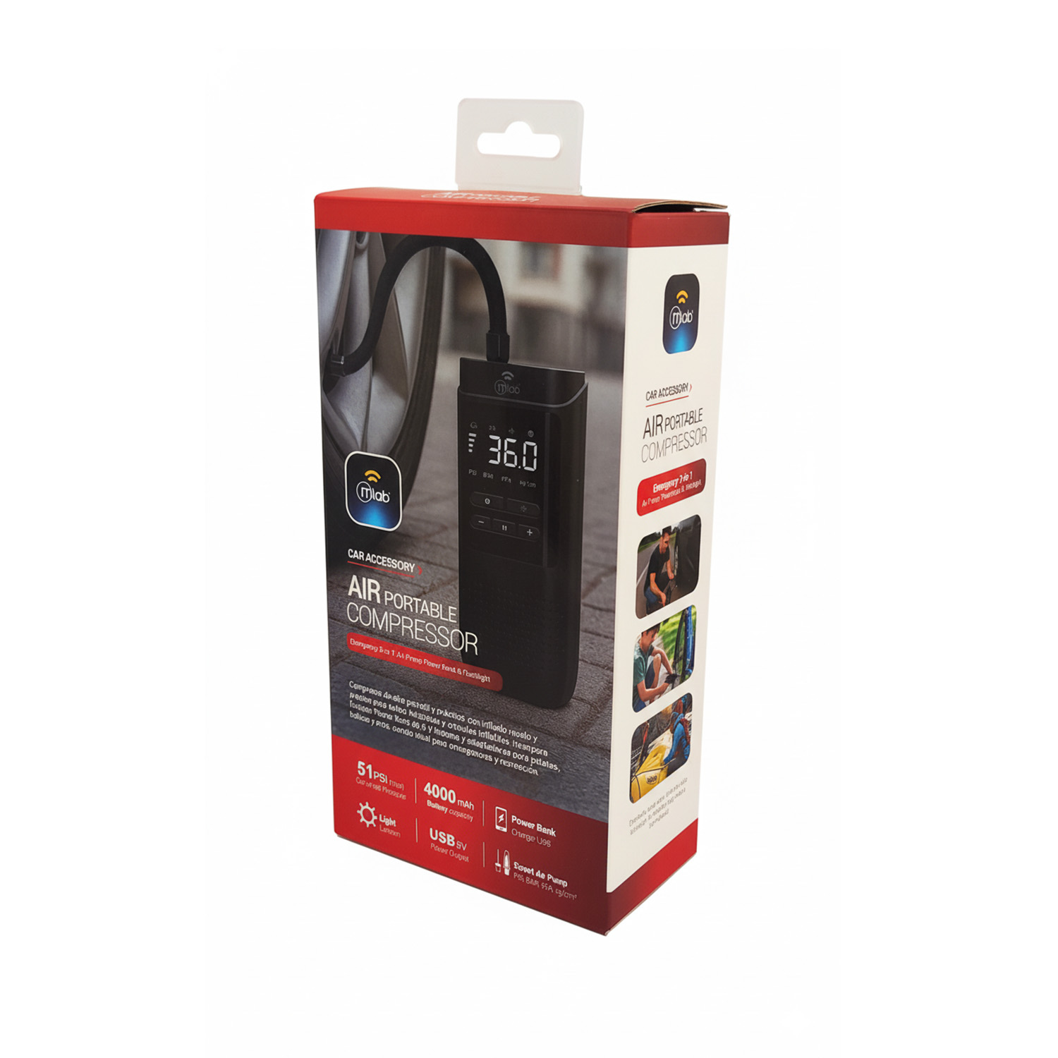 Compresor Powerbank Portatil Air Mlab 4000 Mah Linterna Negro - Imagen 3