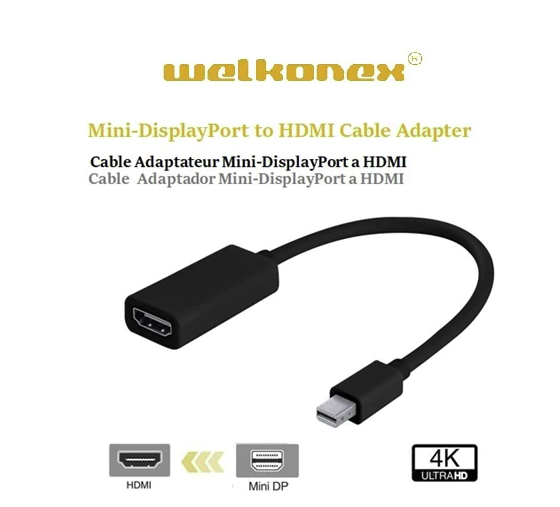 Adaptador Mini Displayport A Hdmi Mac Welkonex Negro - Imagen 3