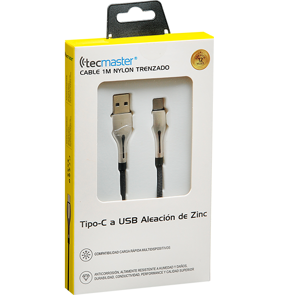 Cable Tipo C Nylon Reforzado 3.1a Tecmaster Negro - Imagen 3