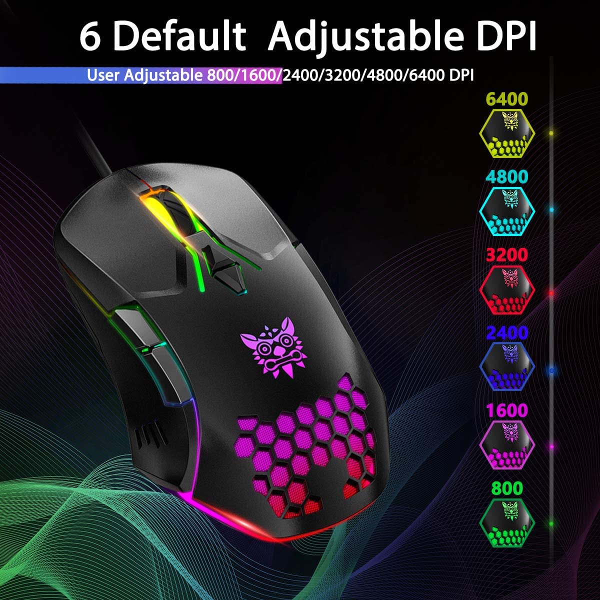 Mouse Gamer Onikuma Cw902 Rgb 6400dpi Negro - Imagen 3