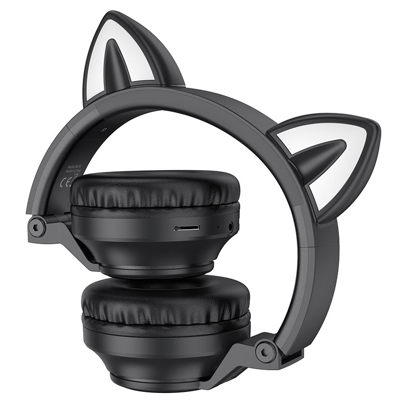 Audífonos Bluetooth Borofone Bo18 Oreja de Gato Led Negro - Imagen 4