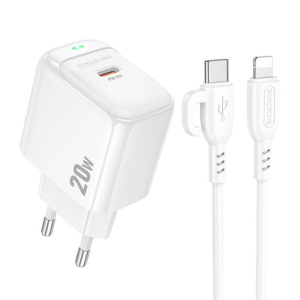 Cargador Borofone Bas43a 20w Tipo C + Cable Lightning Blanco