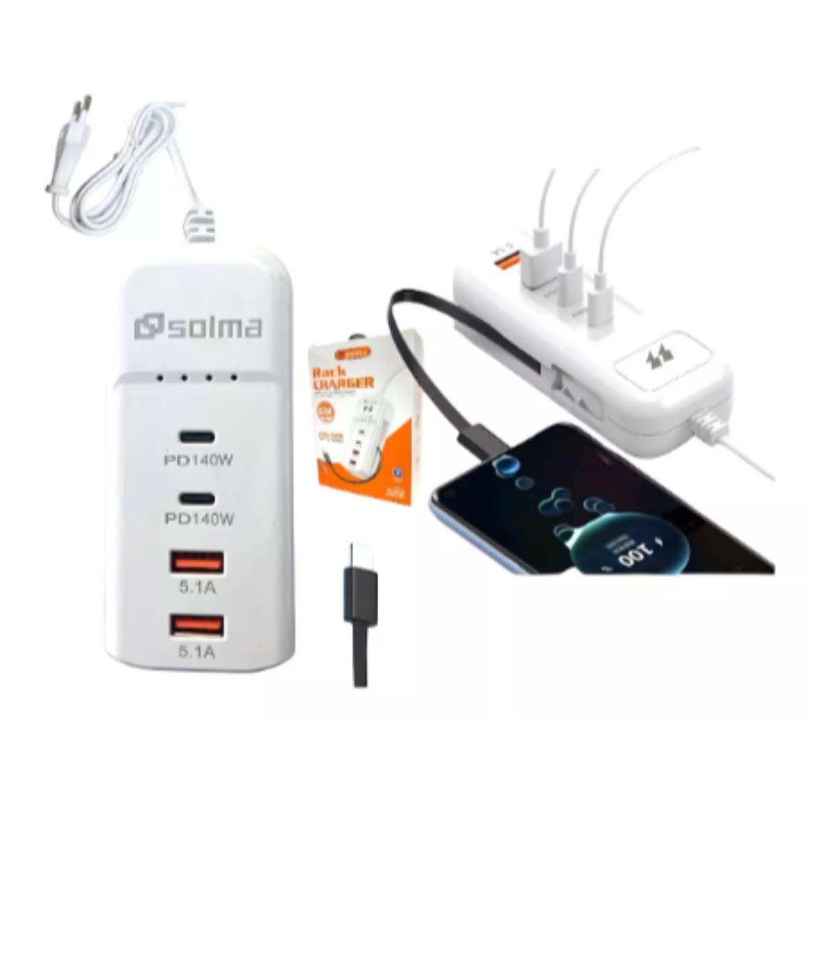 Cargador Solma Tipo Regleta 140w Súper Carga Rápida Blanco - Imagen 4