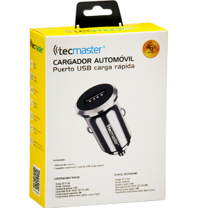 Cargador de Auto Tecmaster Qc 3.0 18w Carga Rapida Gris