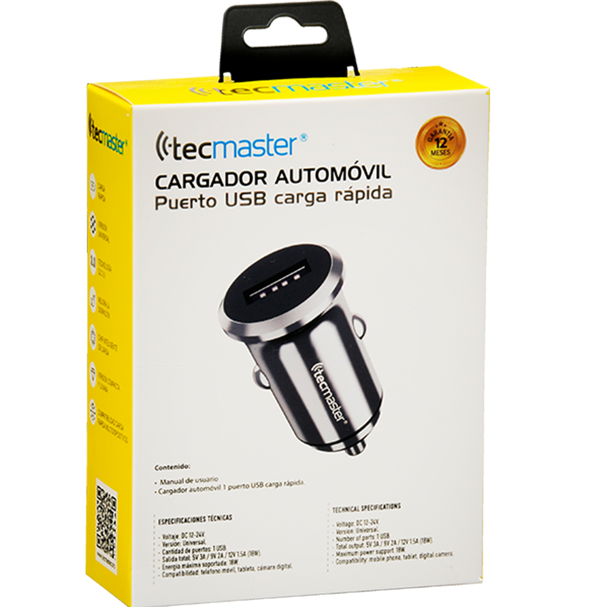 Cargador de Auto Tecmaster Qc 3.0 18w Carga Rapida Gris - Imagen 2