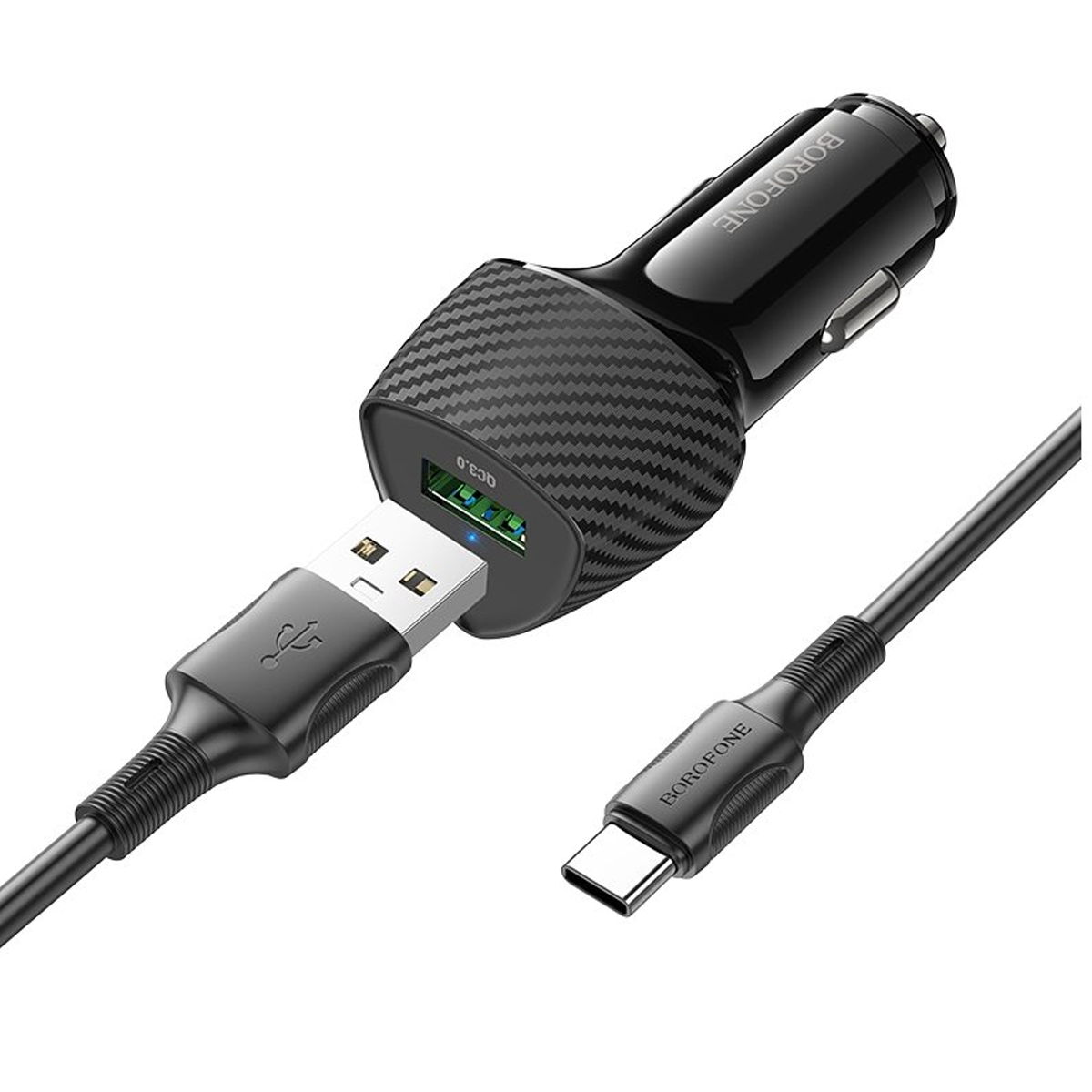 Cargador de Auto Borofone Bz31 Usb Q3.0 18w + Cable Tipo C - Imagen 3