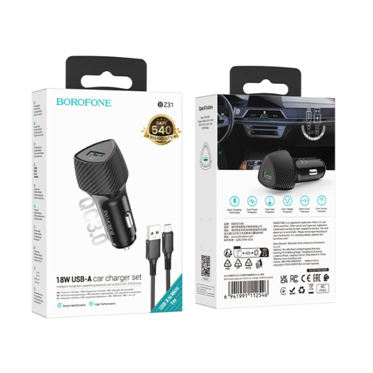 Cargador de Auto Borofone Bz31 Usb Q3.0 18w + Cable Tipo C - Imagen 4