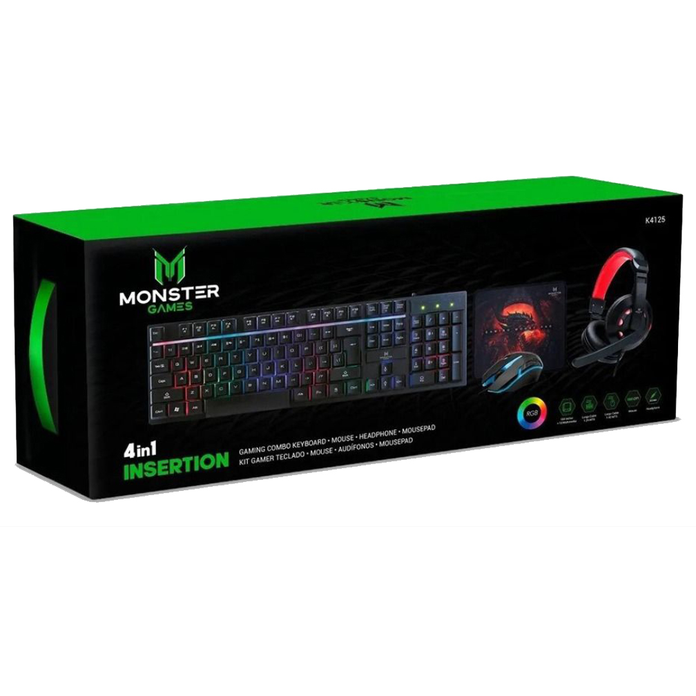 Kit Gamer Monster 4 En 1 Rgb Insertion K4125 Negro - Imagen 5