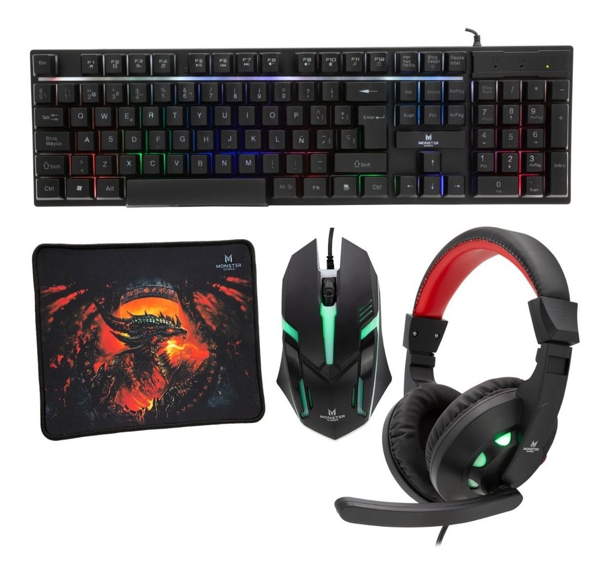 Kit Gamer Monster 4 En 1 Rgb Insertion K4125 Negro - Imagen 3