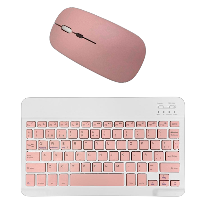 Kit Teclado + Mouse Mini Inalámbrico Bluetooth Español Rosado - Imagen 2